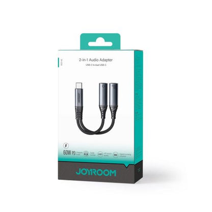 Joyroom adapteris DAC 2-in-1 Type-C į Type-C/ Type-C, 60 W, 0.14m, (SY-C03), juoda spalva