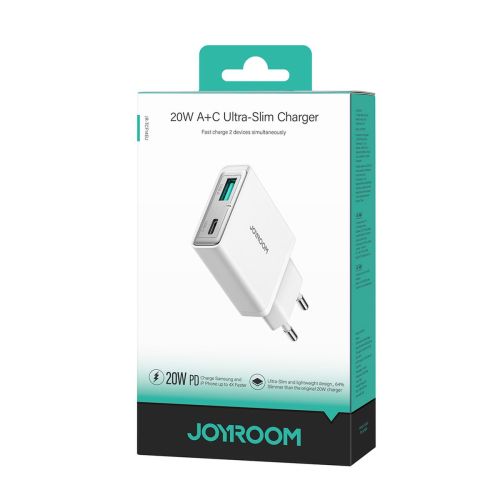 Joyroom kelioninis įkroviklis Slim C+U. PD 20 W, QC 3.0, (JR-TCF14), balta spalva