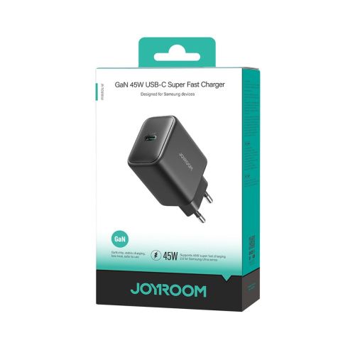 Joyroom kelioninis įkroviklis GaN greitasis įkroviklis Type-C, 45 W, PD 3.0, QC 3.0, SFC 2.0, PPS, (TCG13), juoda spalva