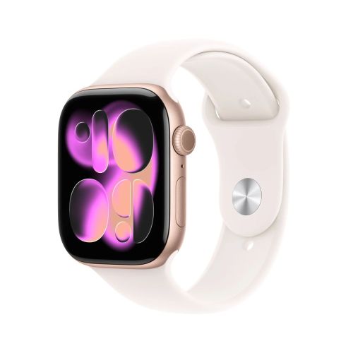 Apple Watch Series 11 (2025) GPS 46 mm Alu dėklas, šviestuvas Blush Sport Band M/L MEV74, rožinio aukso spalva