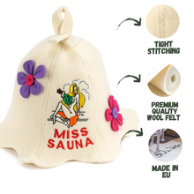 Czapka do sauny 'Miss Sauna' 100% wełna