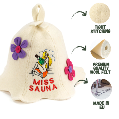 Sauna Hat 'Miss Sauna' 100% Wool