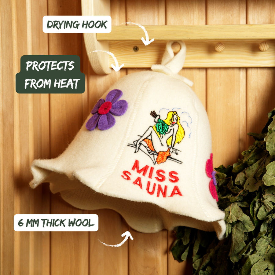 Czapka do sauny 'Miss Sauna' 100% wełna