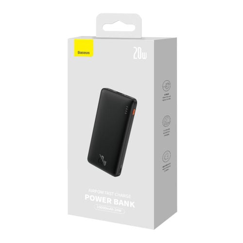 Baseus išorinė baterija Airpow, C+U, 20 W, 10000 mAh, su Baseus Simple Series Type-C, 0.30m laidas, (PPQD090001), juoda