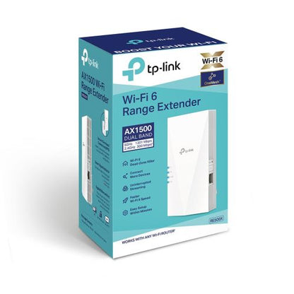 TP-Link Range Extender RE500X AC1500 belaidis Dual Band, Mesh System, 1500Mbps, 802.11ac, Wi-Fi 6,, balta spalva