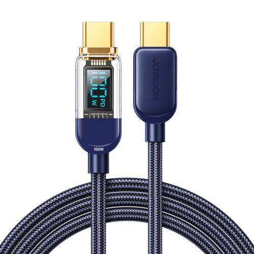 Joyroom Type-C - Type-C duomenų laidas 100 W, 1.2m su skaitmeninis Display (S-CC100A4), mėlyna spalva