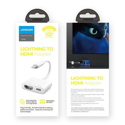 Joyroom keitiklis Lightning (male) į skaitmeninis HDMI (female) + Lightning (female), FullHD 1080p, 60Hz, (S-H141), balta