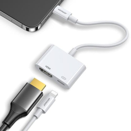 Joyroom keitiklis Lightning (male) į skaitmeninis HDMI (female) + Lightning (female), FullHD 1080p, 60Hz, (S-H141), balta