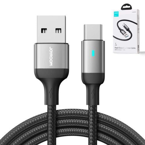 Joyroom USB - Type-C duomenų laidas, 3A, 1.2m, (S-UC027A10), juoda spalva