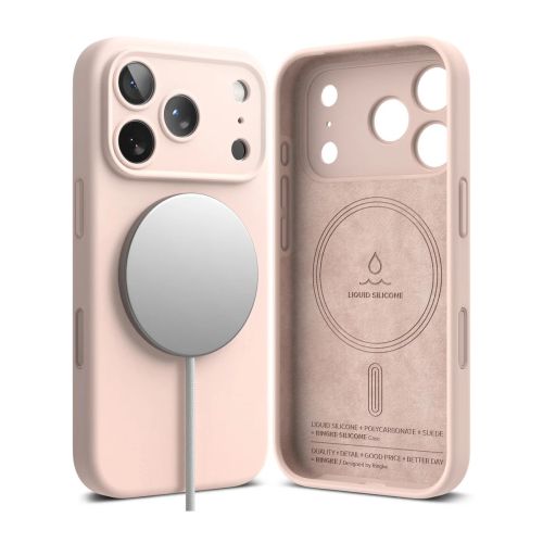 Ringke iPhone 17 Pro dėklas Silicone magnetinis, rožinio smėlio spalva