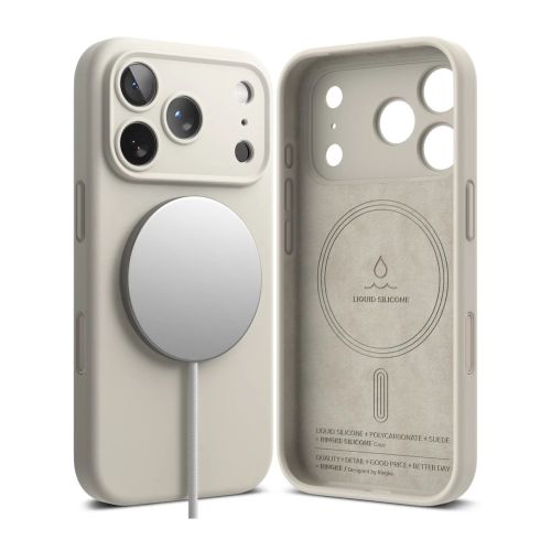 Ringke iPhone 17 Pro dėklas Silicone magnetinis, akmens spalva