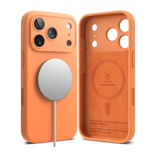 Ringke iPhone 17 Pro Max dėklas Silicone magnetinis Tangerine, juoda spalva