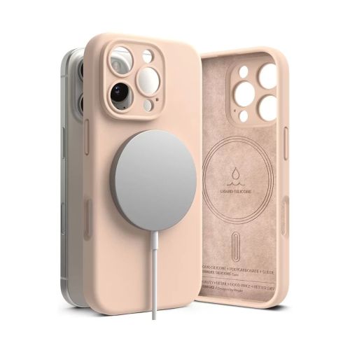 Ringke iPhone 16 Pro dėklas Silicone magnetinis, rožinio smėlio spalva