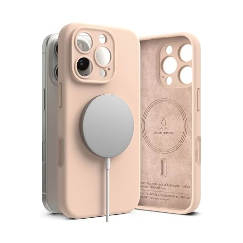 Ringke iPhone 16 Pro Max dėklas Silicone magnetinis, rožinio smėlio spalva