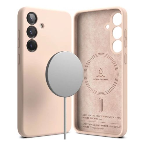 Ringke Galaxy S25 dėklas Silicone magnetinis, rožinio smėlio spalva