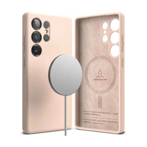 Ringke Galaxy S25 Ultra dėklas Silicone magnetinis, rožinio smėlio spalva