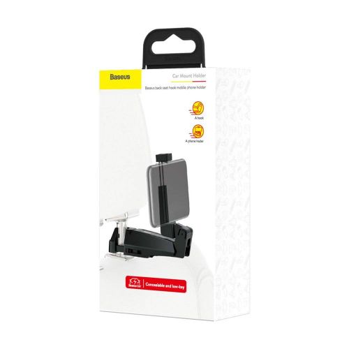 Baseus automobilinis laikiklis Back Seat Headrest Phone Bracket laikiklis hook skirtas 4.0-6.5 inch (SUHZ-A01), juoda spalva