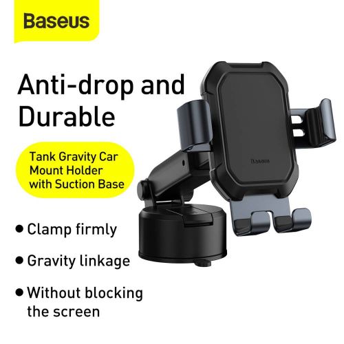 Baseus automobilinis laikiklis Tank Gravity telefono laikiklis su suction base Tarnish (SUYL-TK01), juoda spalva