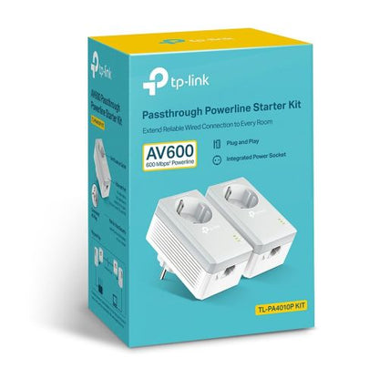 TP-Link Range Extender PA4010P AV600 belaidis Passtrough Powerline Starter rinkinys (2pack adapteris), 600Mbps, LAN/WAN