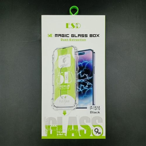 iPhone 15/16 ekrano apsauga grūdintas stiklas 9H su installation frame, skaidri spalva