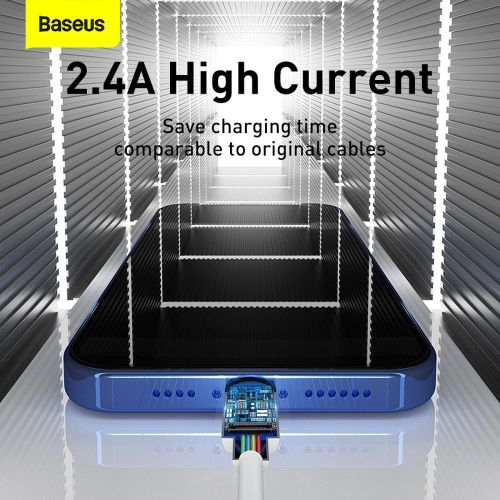 Baseus Lightning Simple Wisdom laidas (2 vnt./set) 2.4A 1.5m (TZCALZJ-02), balta spalva