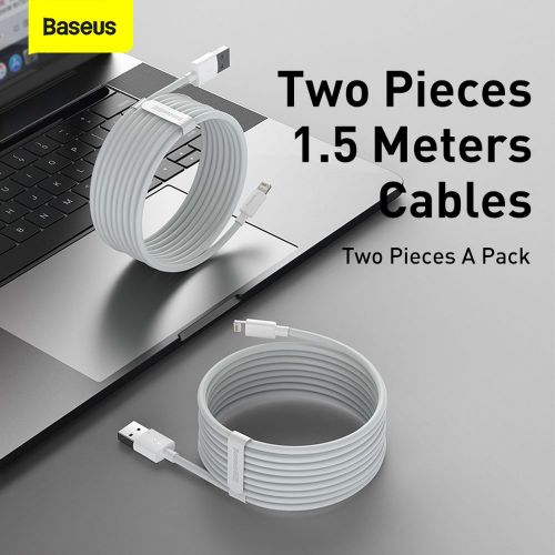 Baseus Lightning Simple Wisdom laidas (2 vnt./set) 2.4A 1.5m (TZCALZJ-02), balta spalva
