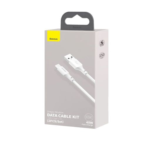 Baseus Type-C Simple Wisdom laidas (2 vnt./set), 5A, 1.5m, (TZCATZJ-02), balta spalva