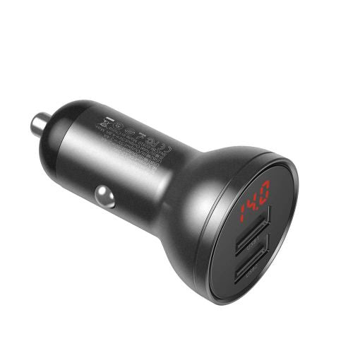Baseus automobilinis įkroviklis skaitmeninis Display 2xUSB su 3-in-1 laidas 1.2m, 24 W 4.8A, / (TZCCBX-0G), juoda / pilka