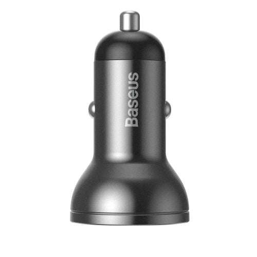 Baseus automobilinis įkroviklis skaitmeninis Display 2xUSB su 3-in-1 laidas 1.2m, 24 W 4.8A, / (TZCCBX-0G), juoda / pilka