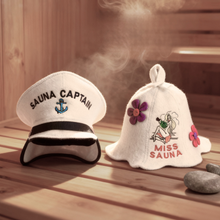 Sauna Hat “Sauna Captain” & Sauna Hat “Miss Sauna”100% Wool, Set of 2