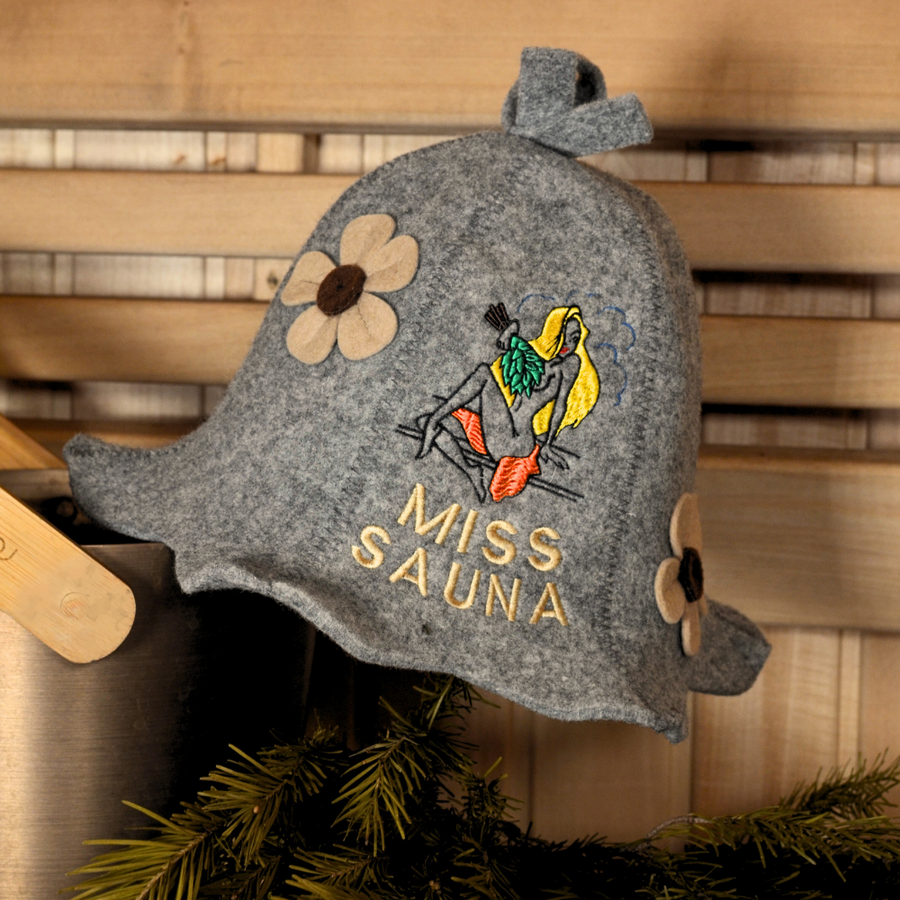Sauna Hat "Miss Sauna" &amp; "Sauna Boss" 100% Wool, Set of 2