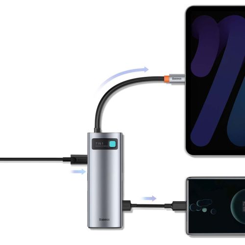 Baseus HUB Metal Gleam series 7-in-1 Multifunctional (Type-C į 2x USB 3.0, PD 100 W / HDMI 4K 30Hz / RJ45 1Gbps, Type-C