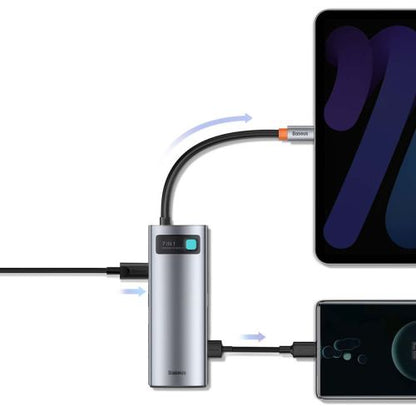 Baseus HUB Metal Gleam series 7-in-1 Multifunctional (Type-C į 2x USB 3.0, PD 100 W / HDMI 4K 30Hz / RJ45 1Gbps, Type-C
