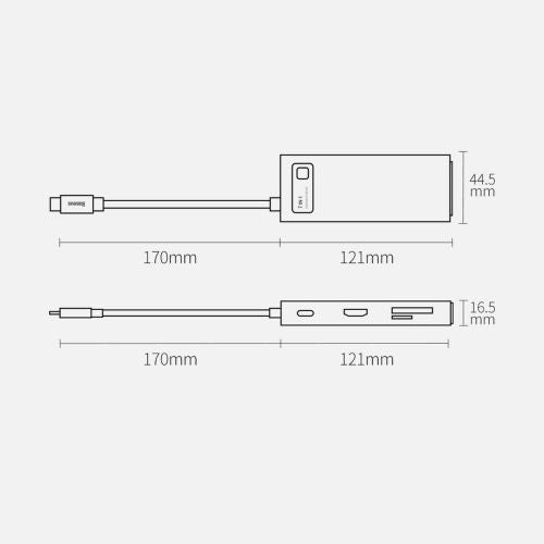 Baseus HUB Metal Gleam series 7-in-1 Multifunctional (Type-C į 2x USB 3.0, PD 100 W / HDMI 4K 30Hz / RJ45 1Gbps, Type-C