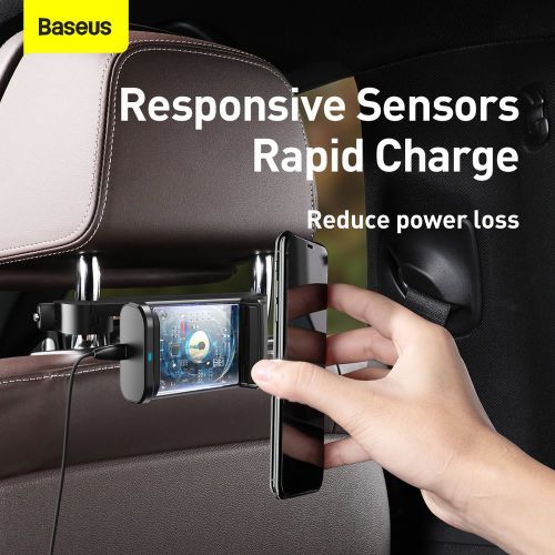 Baseus automobilinis laikiklis belaidis įkroviklis Energy Storage Backseat telefono laikiklis 15 W (WXHZ-01), juoda spalva