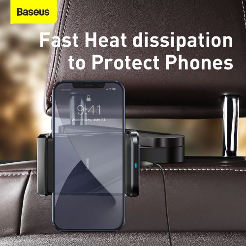 Baseus automobilinis laikiklis belaidis įkroviklis Energy Storage Backseat telefono laikiklis 15 W (WXHZ-01), juoda spalva