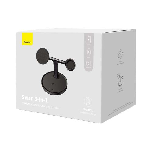 Baseus belaidis įkroviklis Swan stovas 3-in-1 magnetinis įkroviklis su TypeC laidas 15 W, 1m (WXTE000101), juoda spalva