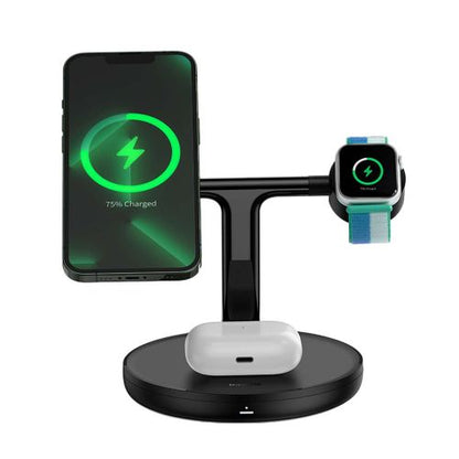 Baseus belaidis įkroviklis Swan stovas 3-in-1 magnetinis įkroviklis su TypeC laidas 15 W, 1m (WXTE000101), juoda spalva