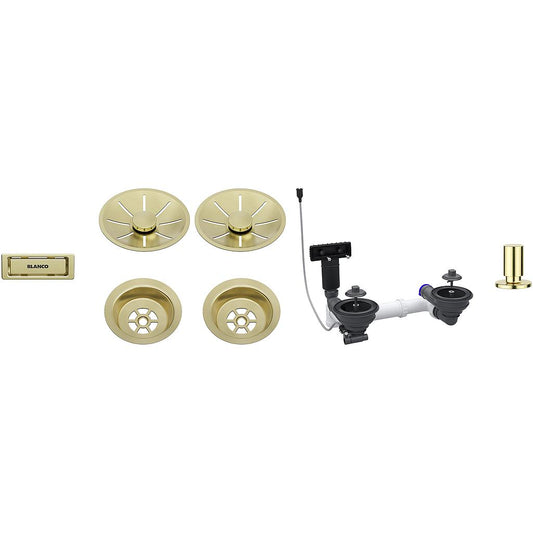Waste fitting set 2x3,5'' InFino Pop Up Control Satin Gold, double bowl