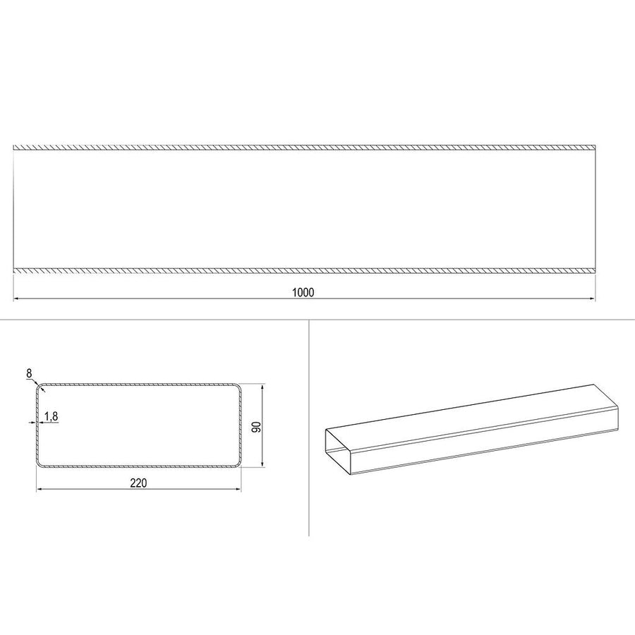Pipe rectangular shape (220x90), 1m