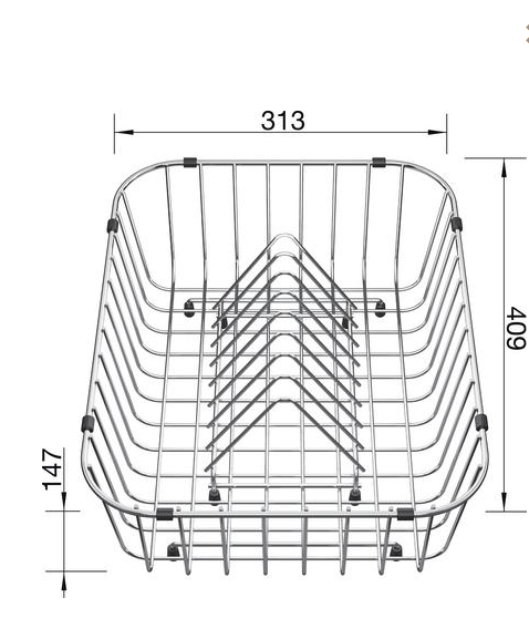 Crockery basket stainless steel with plate stacker (removable)