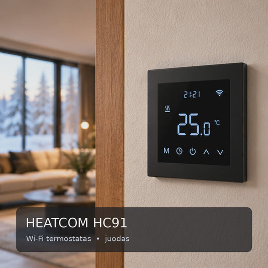 Termostatas HEATCOM HC91 Wi-Fi, juodas