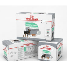 Three Royal Canin Digestive Care boxes from different angles
